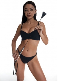 Стек с черным кожаным наконечником в виде сердца и металлической ручкой - 67 см. - Crazy Handmade - купить с доставкой в Подольске