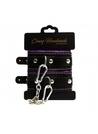 Черно-фиолетовые скругленные наручники с мягкой подкладкой - Crazy Handmade - купить с доставкой в Подольске