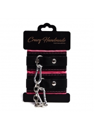 Черно-розовые скругленные наручники с мягкой подкладкой - Crazy Handmade - купить с доставкой в Подольске