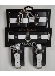 Набор фиксаторов из черной и белой натуральной кожи - Crazy Handmade - купить с доставкой в Подольске