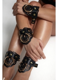 Черные кожаные оковы с резными узорами и клепками - Crazy Handmade - купить с доставкой в Подольске