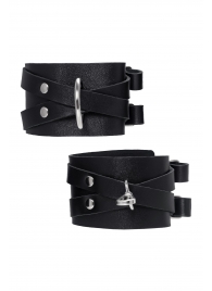 Черные кожаные оковы с двумя перекрёстными ремешками - Pecado - купить с доставкой в Подольске