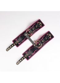 Черные кожаные оковы с розовой строчкой - Crazy Handmade - купить с доставкой в Подольске