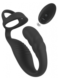 Черное эрекционное кольцо со стимуляцией промежности и анальной пробкой Cock Ring with RC Prostate Plug - Orion - в Подольске купить с доставкой