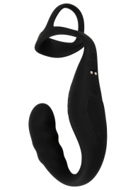 Черное эрекционное кольцо со стимуляцией промежности и анальной пробкой Cock Ring with RC Prostate Plug - Orion - в Подольске купить с доставкой