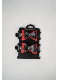 Черно-красные кожаные наручники с бантиками - Crazy Handmade - купить с доставкой в Подольске