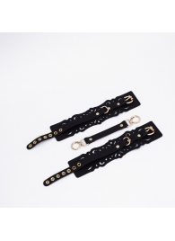 Черный кожаные оковы с узорами и золотистой фурнитурой - Crazy Handmade - купить с доставкой в Подольске