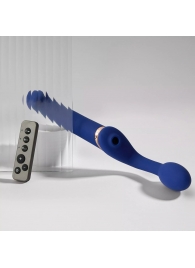 Синий безремневой страпон Multi Orgasm Bendable Strap-On size L с клиторальной стимуляцией - Strap-on-me - купить с доставкой в Подольске