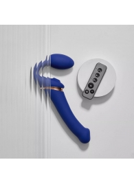 Синий безремневой страпон Multi Orgasm Bendable Strap-On size L с клиторальной стимуляцией - Strap-on-me - купить с доставкой в Подольске