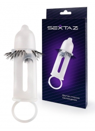 Эластичная насадка на пенис с подхватом мошонки и стимулирующими «ресничками» - Sextaz - в Подольске купить с доставкой