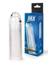 Прозрачная закрытая насадка на пенис с ребрышками - 16 см. - Sex Expert - в Подольске купить с доставкой