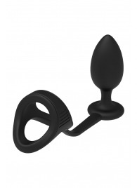 Черное эрекционное кольцо с анальной пробкой Cockstrap With Anal Plug - Dream Toys - в Подольске купить с доставкой