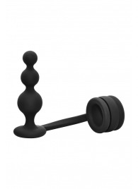 Черное эрекционное кольцо с анальной елочкой Cockring With Beaded Anal Plug - Dream Toys - в Подольске купить с доставкой