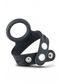 Черное эрекционное кольцо с подхватом мошонки на кнопках VS6 - Blush Novelties - в Подольске купить с доставкой