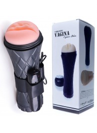 Телесный мастурбатор-вагина в черной колбе с вибрацией - Boys of Toys - в Подольске купить с доставкой