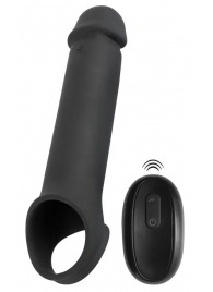 Черная вибронасадка для пениса с хомутом для мошонки и пультом ДУ Remote Controlled Penis Extension - Orion - в Подольске купить с доставкой