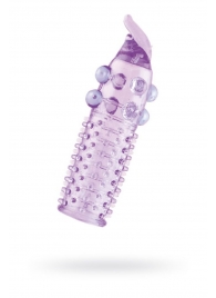 Гелевая фиолетовая насадка с шариками, шипами и усиком - 11 см. - Toyfa Basic - в Подольске купить с доставкой