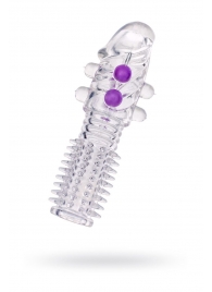 Гелевая прозрачная насадка с шариками и шипами - 14 см. - Toyfa Basic - в Подольске купить с доставкой