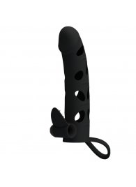 Чёрная закрытая насадка на пенис с вибрацией - 15,2 см. - Baile - в Подольске купить с доставкой