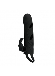 Чёрная насадка с клиторальным вибростимулятором и закрытой головкой - 14 см. - Baile - в Подольске купить с доставкой
