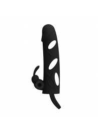 Чёрная насадка с клиторальным вибростимулятором и закрытой головкой - 14 см. - Baile - в Подольске купить с доставкой