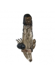 Дымчатая удлиняющая насадка с вибрацией и отростком для преданусного массажа - Baile - в Подольске купить с доставкой