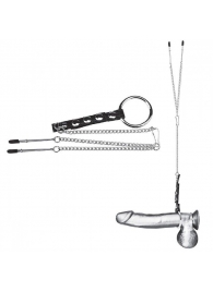 Кольцо на пенис с зажимами на соски 100% PVC STRAP WITH METAL SNAP - BlueLine - в Подольске купить с доставкой