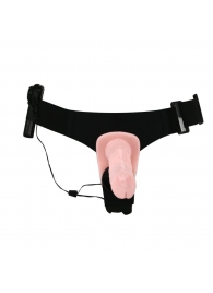 Женский страпон на эластичных ремешках с вибрацией и вагинальной пробкой - 18 см. - Baile - купить с доставкой в Подольске