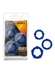 Набор из 3 синих эрекционных колец Stay Hard Beaded Cockrings - Blush Novelties - в Подольске купить с доставкой