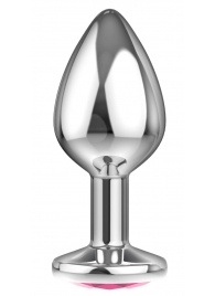 Большая серебристая анальная пробка Diamond Pink Sparkle Large с розовым кристаллом - 8 см. - Lola Games - купить с доставкой в Подольске