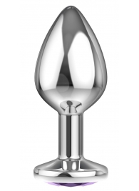 Малая серебристая анальная пробка Diamond Purple Sparkle Small с фиолетовым кристаллом - 7 см. - Lola Games - купить с доставкой в Подольске