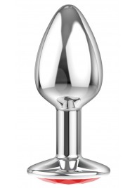Малая серебристая анальная пробка Diamond Red Sparkle Small с красным кристаллом - 7 см. - Lola Games - купить с доставкой в Подольске