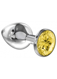 Большая серебристая анальная пробка Diamond Yellow Sparkle Large с жёлтым кристаллом - 8 см. - Lola Games - купить с доставкой в Подольске