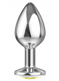 Малая серебристая анальная пробка Diamond Yellow Sparkle Small с жёлтым кристаллом - 7 см. - Lola Games - купить с доставкой в Подольске