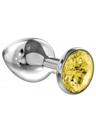 Малая серебристая анальная пробка Diamond Yellow Sparkle Small с жёлтым кристаллом - 7 см. - Lola Games - купить с доставкой в Подольске