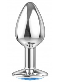 Малая серебристая анальная пробка Diamond Light blue Sparkle Small с голубым кристаллом - 7 см. - Lola Games - купить с доставкой в Подольске