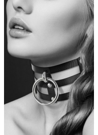 Чёрный тройной чокер с большим кольцом - Bijoux Pour Toi - купить с доставкой в Подольске