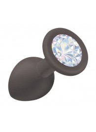 Чёрная анальная пробка Emotions Cutie Small с прозрачным кристаллом - 7,5 см. - Lola Games - купить с доставкой в Подольске