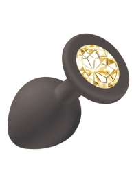 Чёрная анальная пробка Emotions Cutie Medium с желтым кристаллом - 8,5 см. - Lola Games - купить с доставкой в Подольске