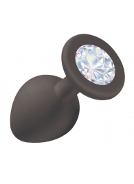 Чёрная анальная пробка Emotions Cutie Medium с прозрачным кристаллом - 8,5 см. - Lola Games - купить с доставкой в Подольске