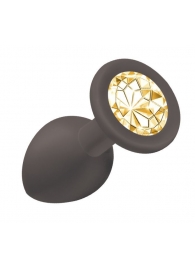 Чёрная анальная пробка Emotions Cutie Small с жёлтым кристаллом - 7,5 см. - Lola Games - купить с доставкой в Подольске