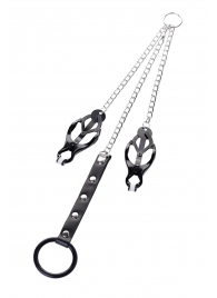 Черно-серебристые зажимы для сосков с кольцом для пениса TOYFA Metal - ToyFa - купить с доставкой в Подольске