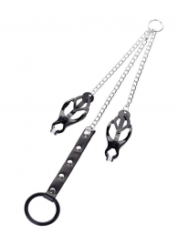 Черно-серебристые зажимы для сосков с кольцом для пениса TOYFA Metal - ToyFa - купить с доставкой в Подольске