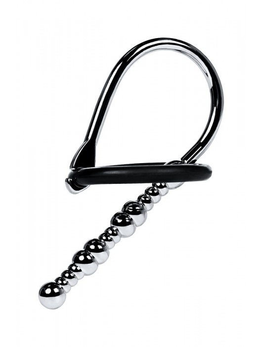 Серебристый уретральный плаг-бусины TOYFA Metal с мягким фиксириющим кольцом - ToyFa - купить с доставкой в Подольске