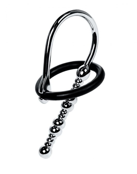 Серебристый уретральный плаг-бусины TOYFA Metal с мягким фиксириющим кольцом - ToyFa - купить с доставкой в Подольске