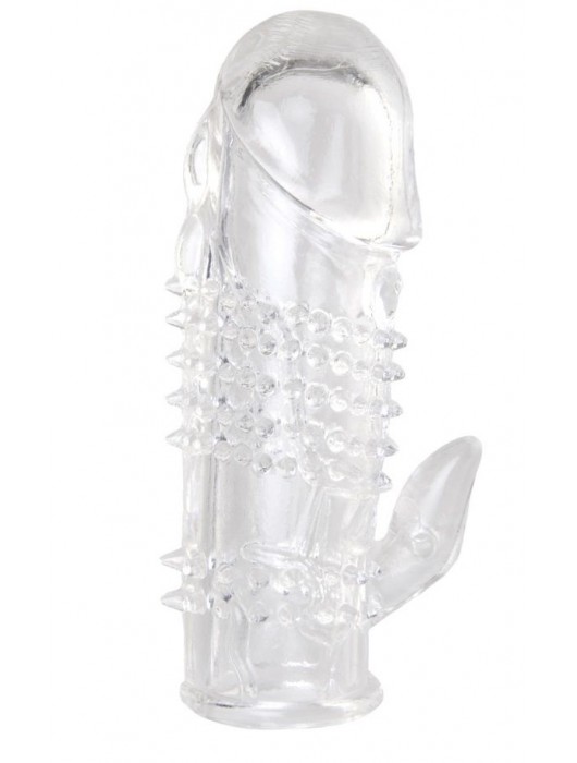 Прозрачная гелевая насадка с шипами и клиторальным отростком - 13 см. - Toyfa Basic - в Подольске купить с доставкой