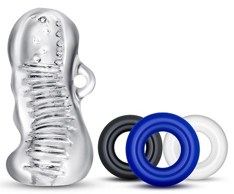 Набор для мужчин Jerk Off: мастурбатор и 3 эрекционных кольца - Blush Novelties - в Подольске купить с доставкой