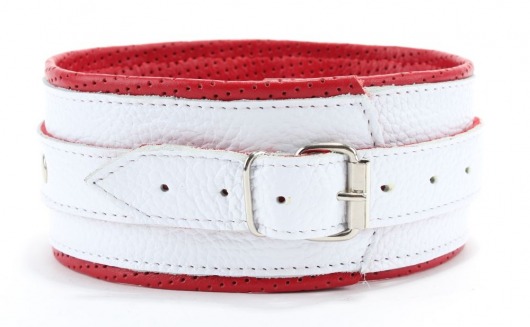 Бело-красный кожаный ошейник - БДСМ Арсенал - купить с доставкой в Подольске