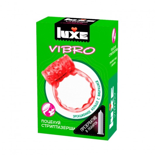 Розовое эрекционное виброкольцо Luxe VIBRO  Поцелуй стриптизёрши  + презерватив - Luxe - в Подольске купить с доставкой