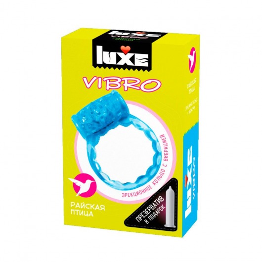 Голубое эрекционное виброкольцо Luxe VIBRO  Райская птица  + презерватив - Luxe - в Подольске купить с доставкой